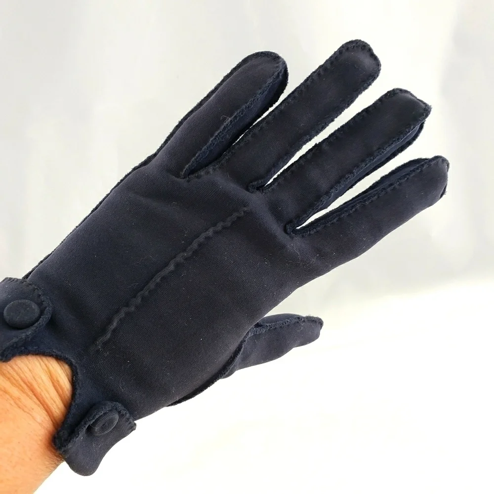 Vtg Van Raalte Navy Cotton Cuffed Gloves USA 6.5